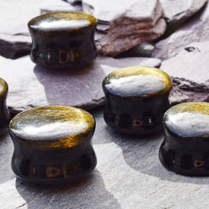 Gold Obsidian Stone Flesh Plugs 