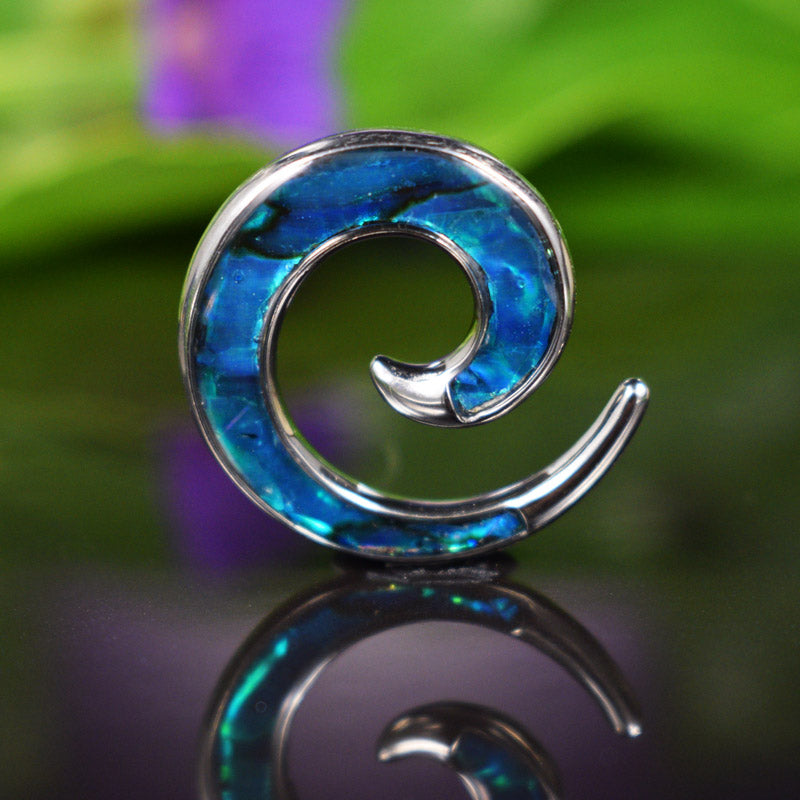 Bright Blue Abalone Steel Ear Spiral 
