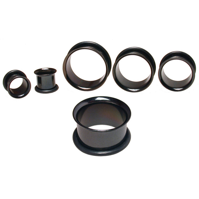 single flared  flesh tunnels in black steel