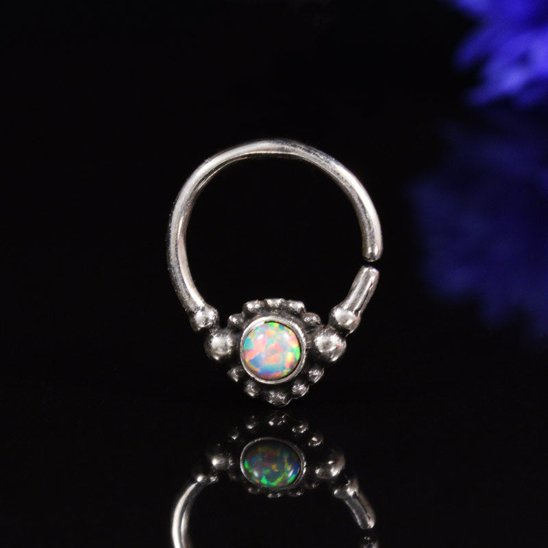 Silver Septum Ring with Opalite Stone 'Nokha' 