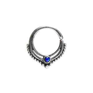 Silver Septum Ring with Deep Blue Opal