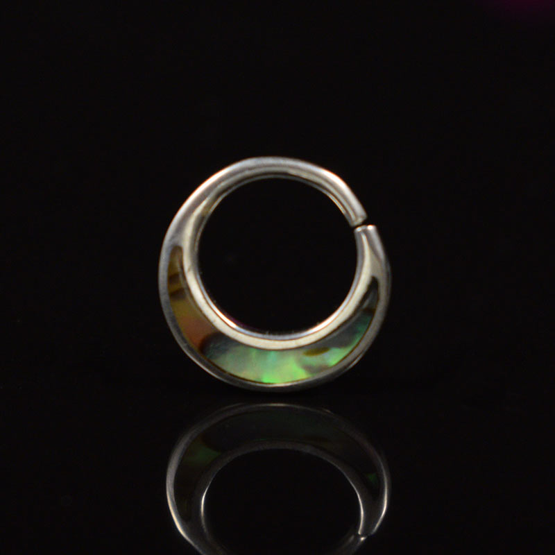 Silver Septum Ring with Abalone Shell, Small, 8mm