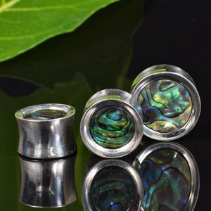 Silver Plated Flesh Plugs with Abalone 