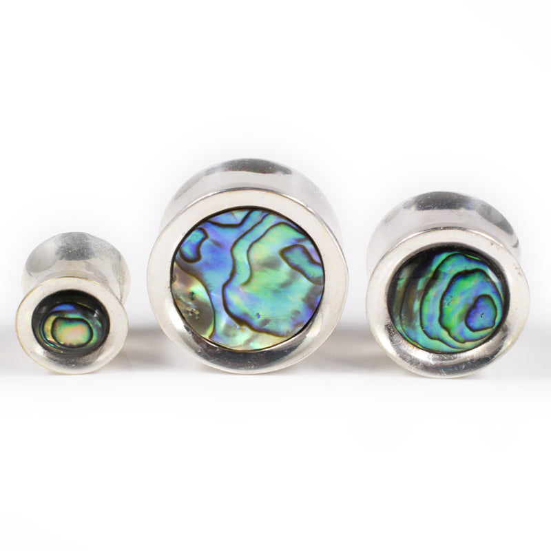 Silver Plated Flesh Plugs with Abalone