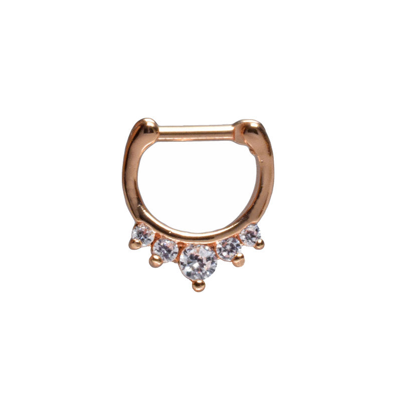 Small Rose Gold Septum Clicker with 5 Gems