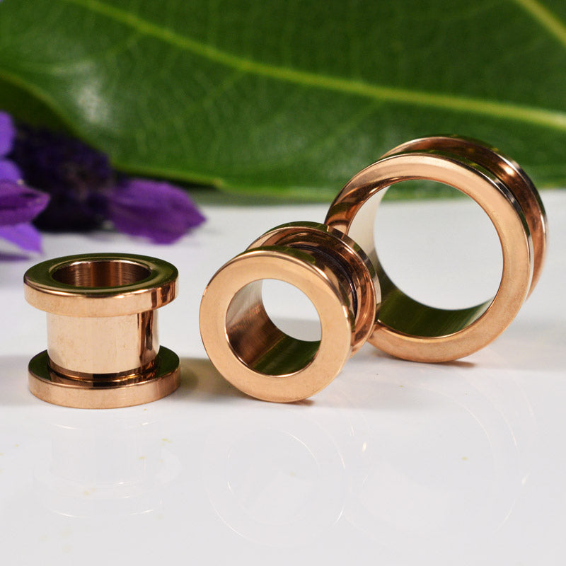 Rose Gold Ear Tunnels, PVD Coated Surgical Steel Arka