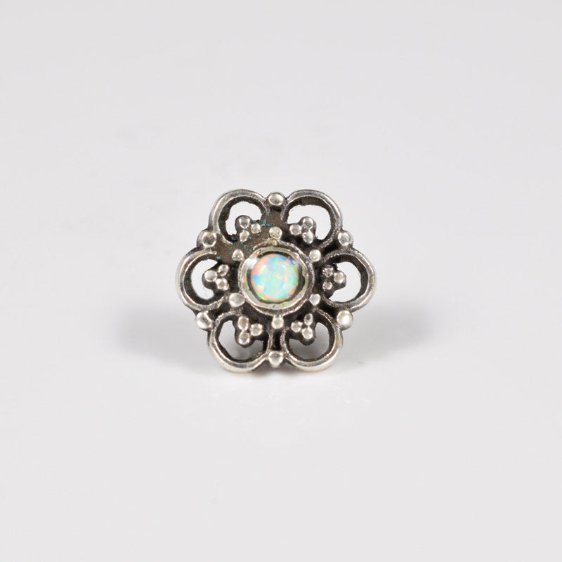 Threadless Flower Mandala in Sterling Silver with Opalite Stone