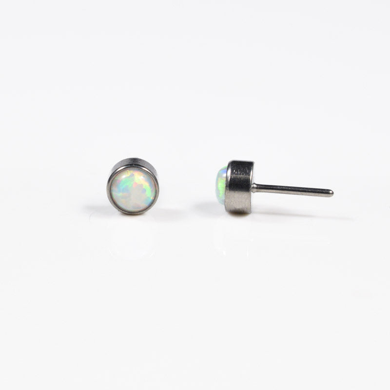 Threadless Piercing End Titanium Bezel Set White Opal Arka