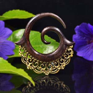 Wood and Brass Spiral Ear Hangers
