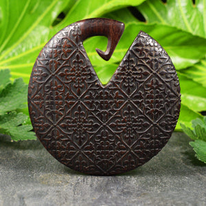 Antique Style Wooden Ear Hangers, Large Wood Discs, Engraved