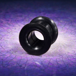 silicone ear tunnels in black with wide flare