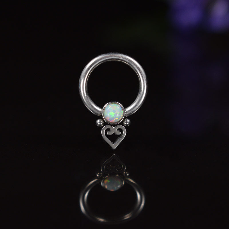 small, 6mm, bcr, with opal stone and heart filigree