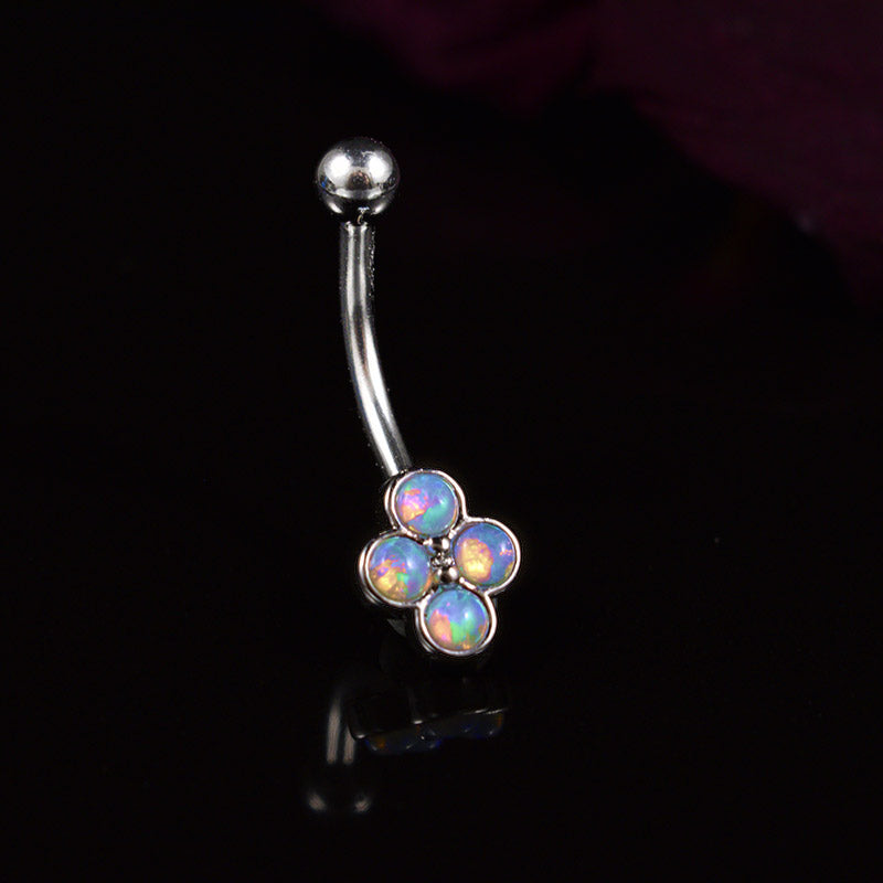 curved barbell with opal cluster for rook piercing or eyebrow