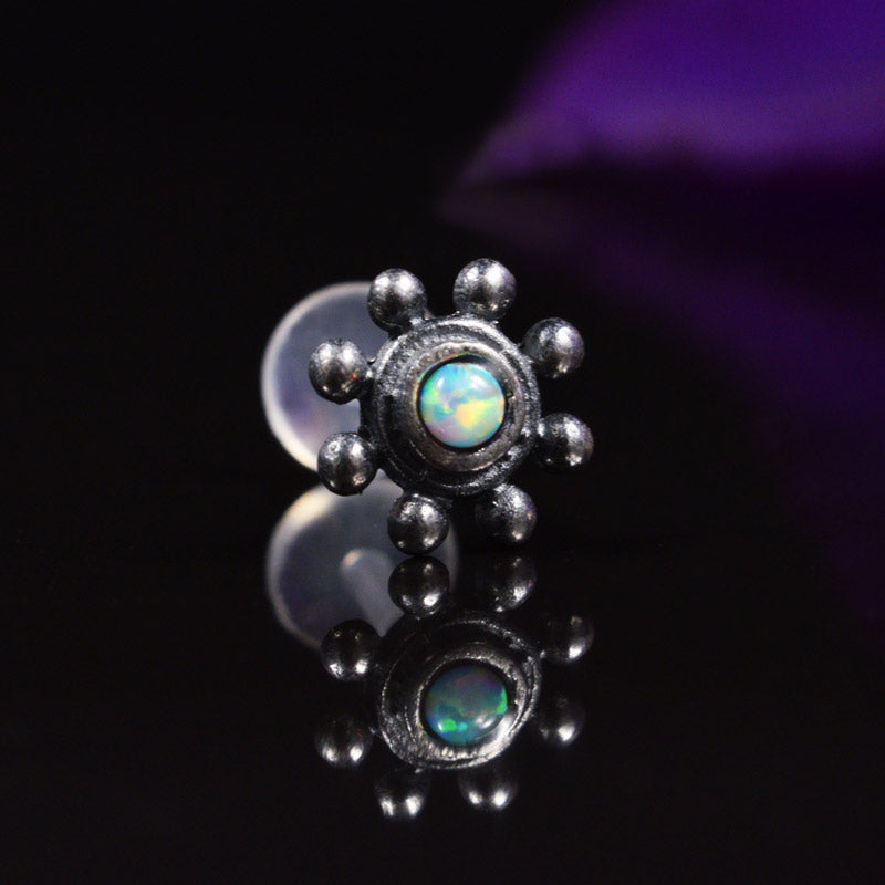 Silver Tribal Labret with Opal (PTFE) – Arka