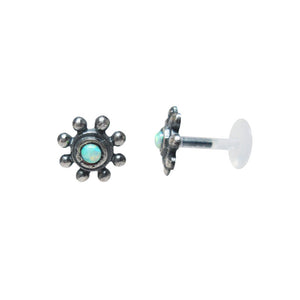 Silver Tribal BioFlex Labret with Opal Stone