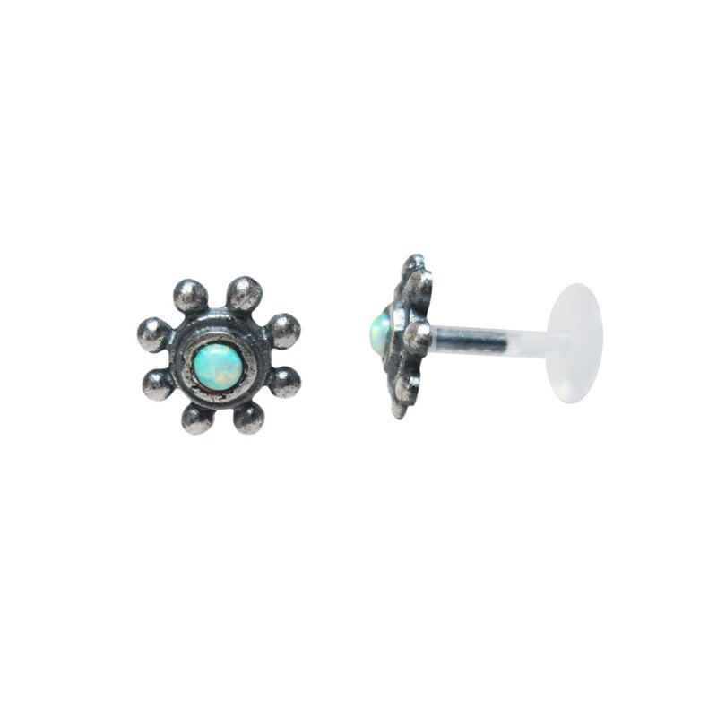 Silver Tribal BioFlex Labret with Opal Stone