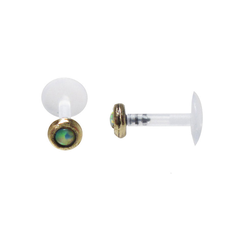 Brass BioFlex Labret with White Opal