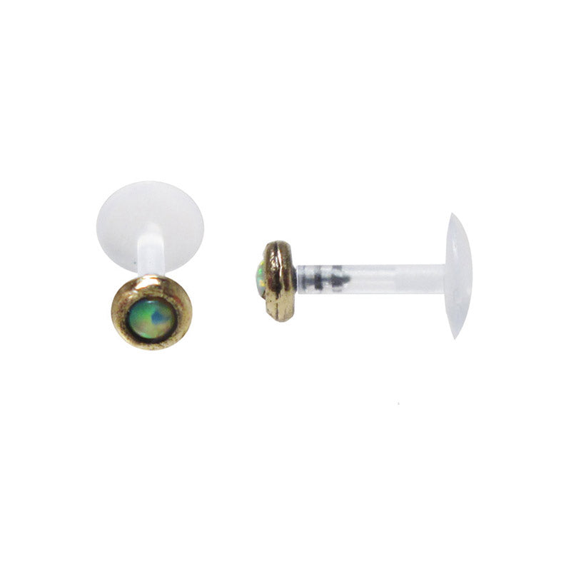 Brass Labret with White Opal