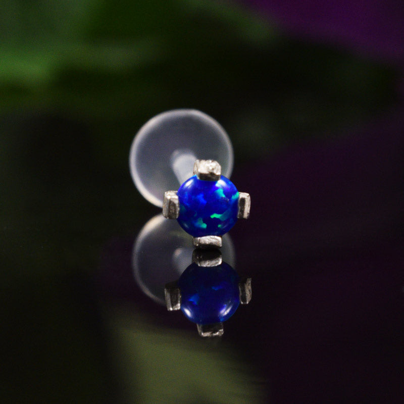 Silver Labret with Blue Opalite Stone 