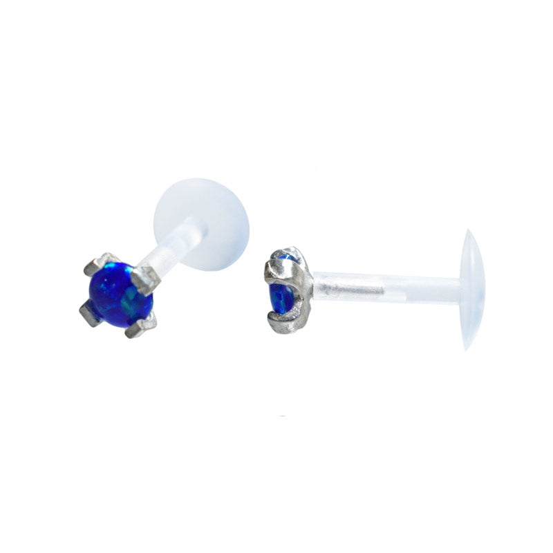 Silver BioFlex Labret with Blue Opalite Stone