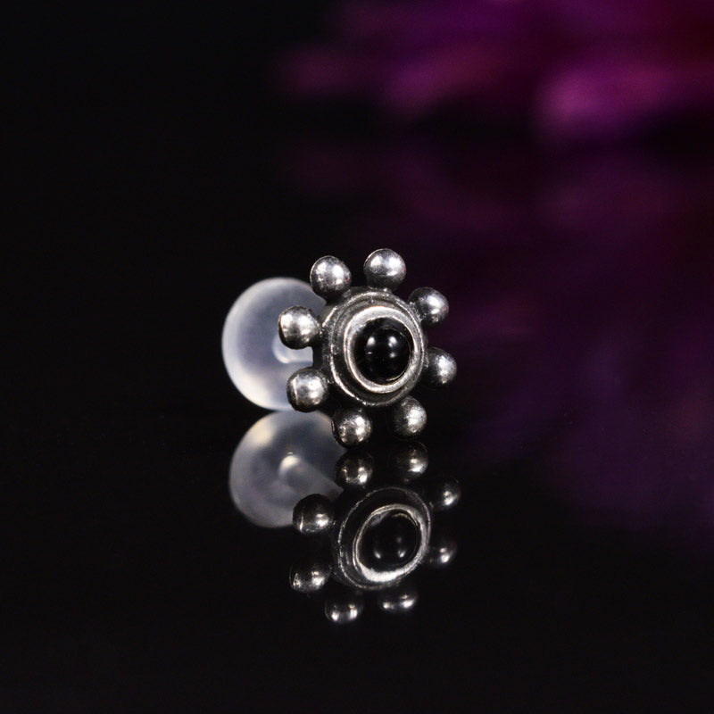Silver Tribal Labret with Onyx Stone 