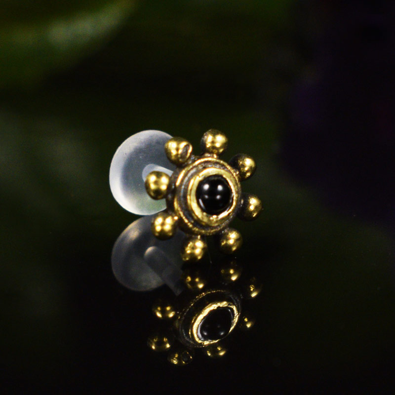 Tribal Labret Stud with Black Onyx Stone in Brass, 1.2mm, 6mm, 8mm
