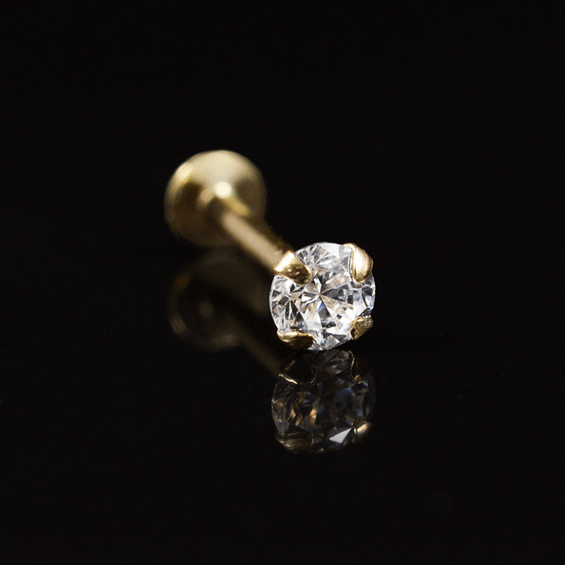 gold labret stud with quality cz jewel crystal