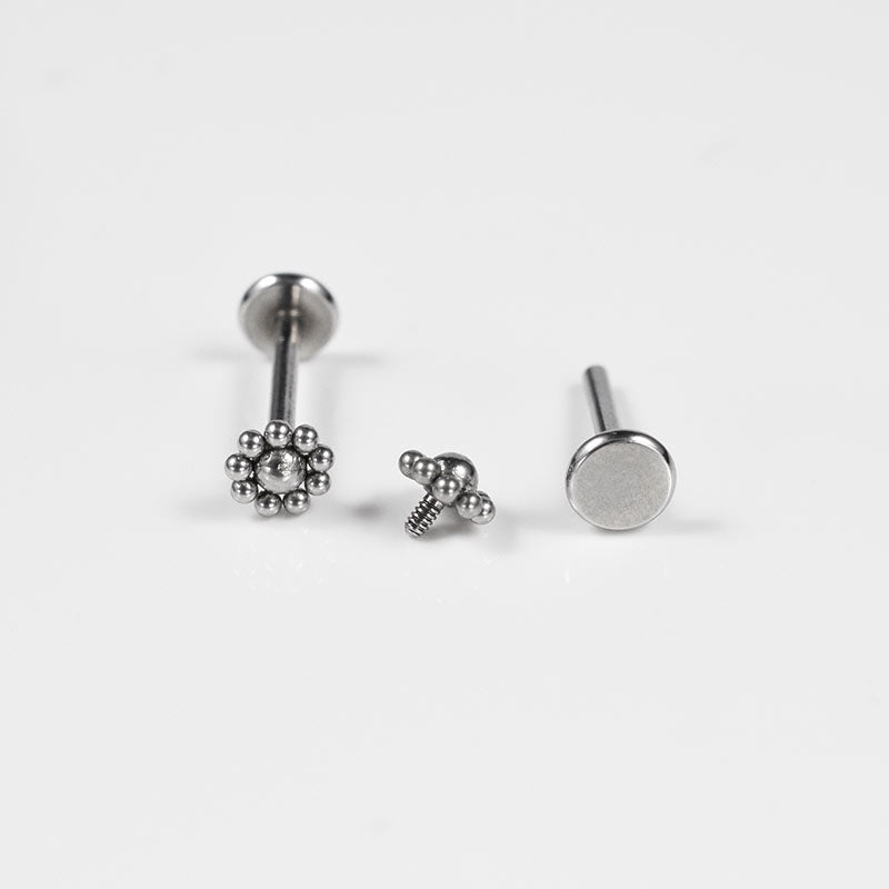 steel tribal dot labret stud, internally threaded
