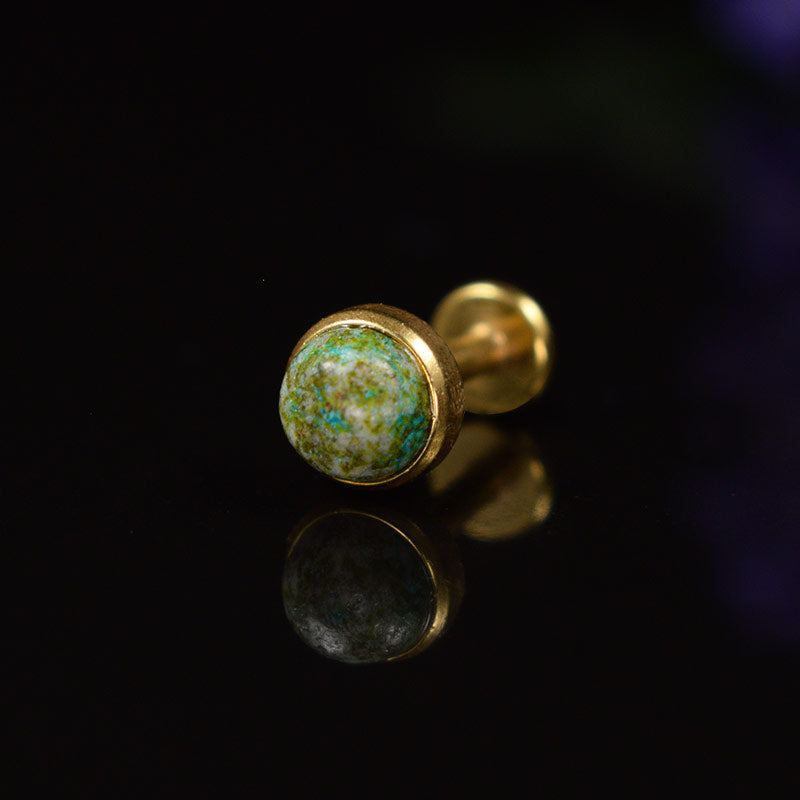 gold surgical steel labret with green african jade stone