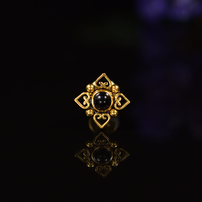 Gold Filigree Labret with Onyx Stone