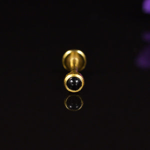 gold pvd labret with black onyx stone