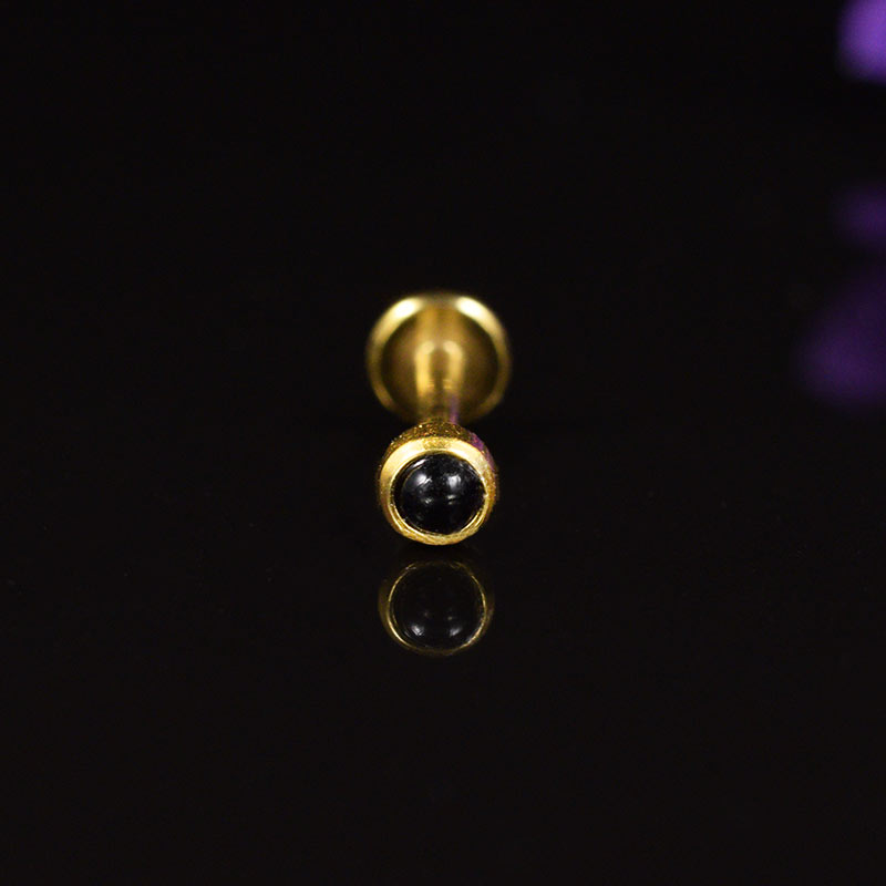 gold pvd labret with black onyx stone