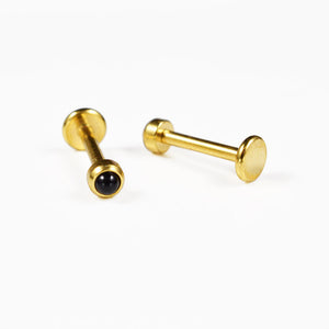 flat back piercing stud, gold pvd with black onyx stone