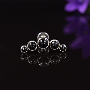 5 stone black onyx labret stud internally threaded