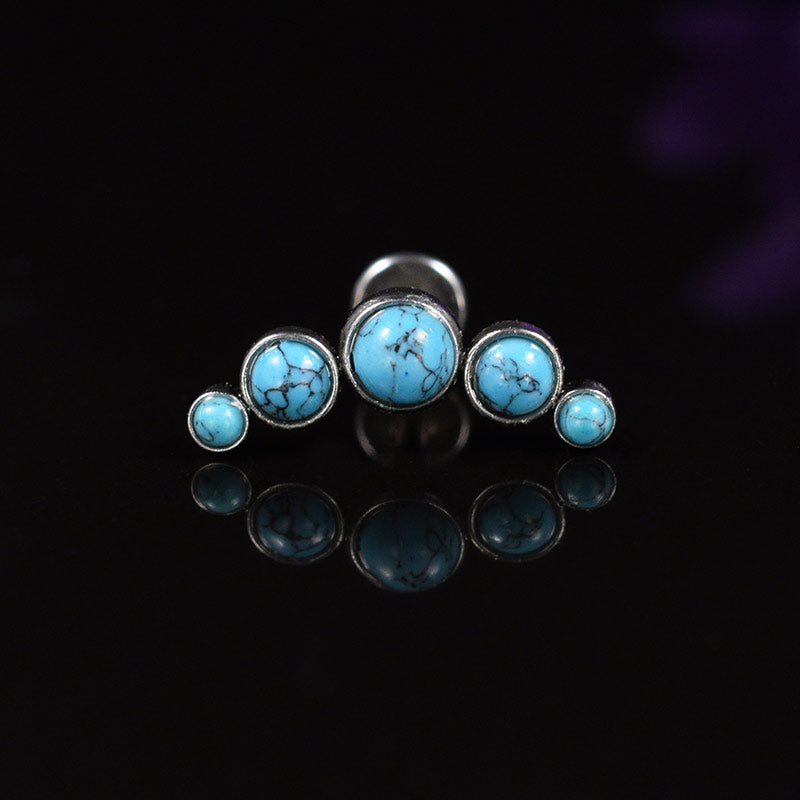 internally threaded labret stud with 5 turquoise stones
