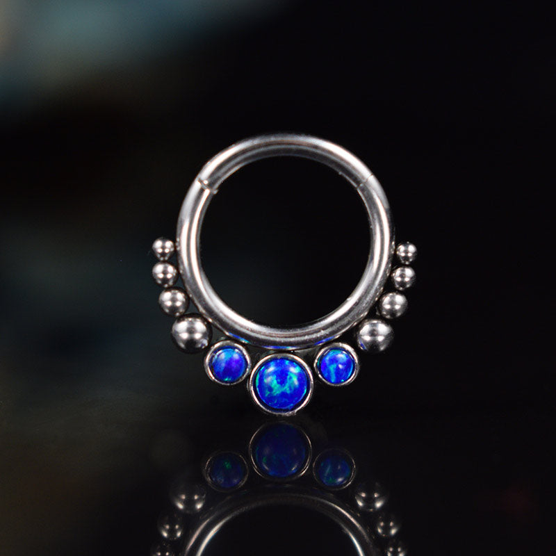 hinged segment ring 6mm or 8mm diameter with deep blue opal opalite stones