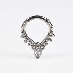 indian style clicker ring forward helix with crystal jewel
