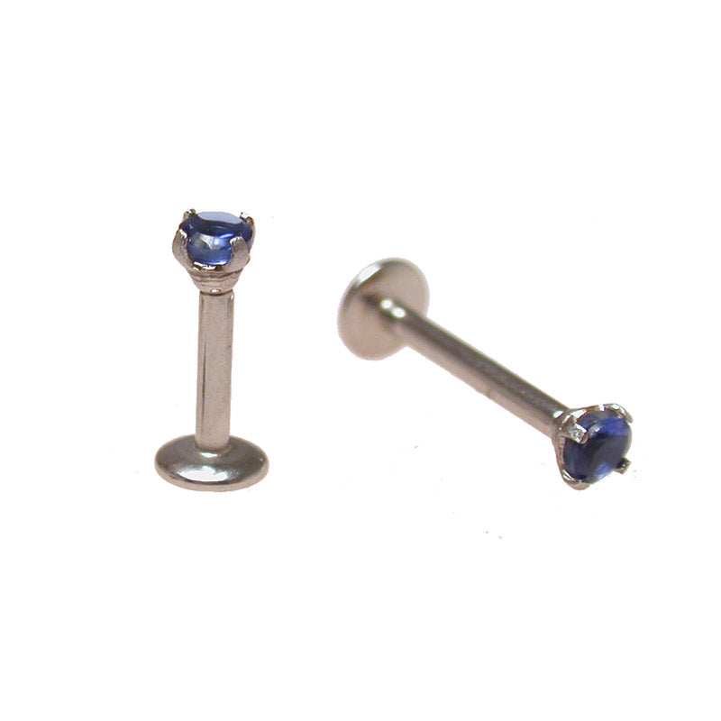 internally threaded surgical steel micro labret with blue crystal