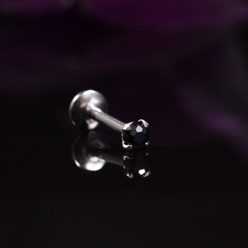 micro labret with black crystal, 1.2mm, internally threaded