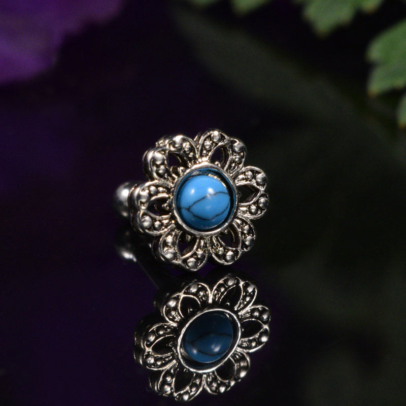 Turquoise Flower Ear Piercings Bar