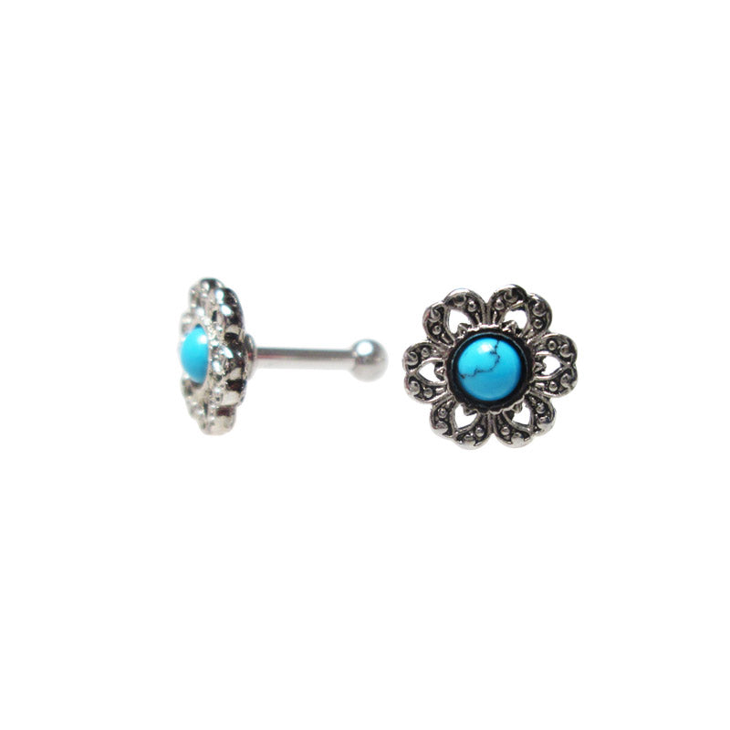 Turquoise Flower Ear Piercings Bar
