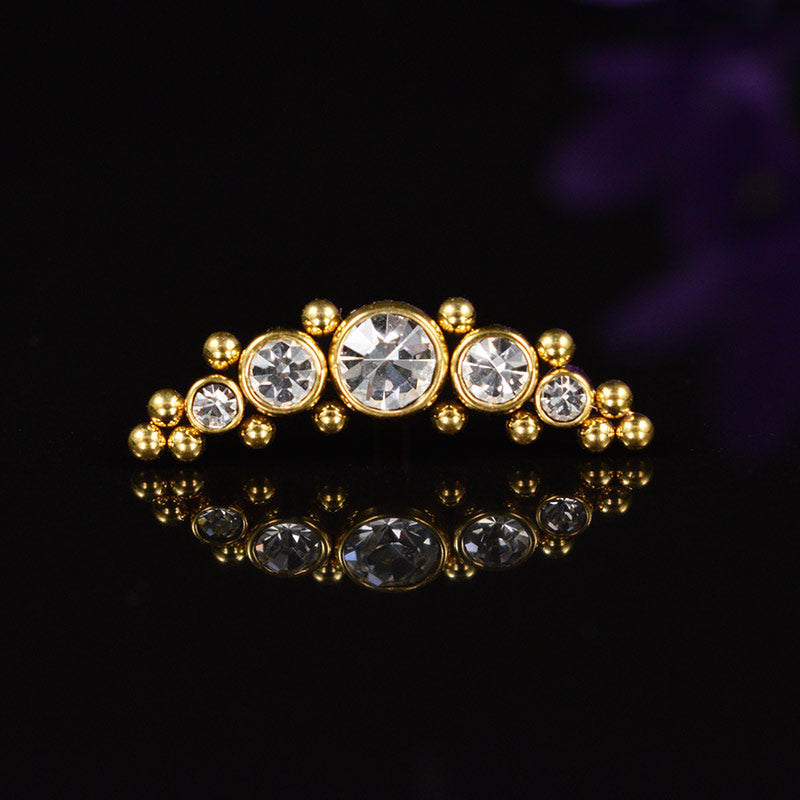 gold pvd cartilage ear bar with 5 clear jewels