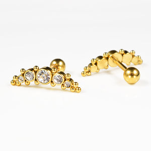 cartilage ear bar with 5 clear jewels in gold pvd