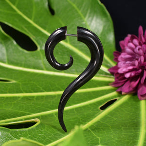 Fake Tribal Earring Ear Stretcher, Black Spiral