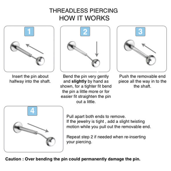 Threadless Piercing Labret in 1.2mm Clear PTFE